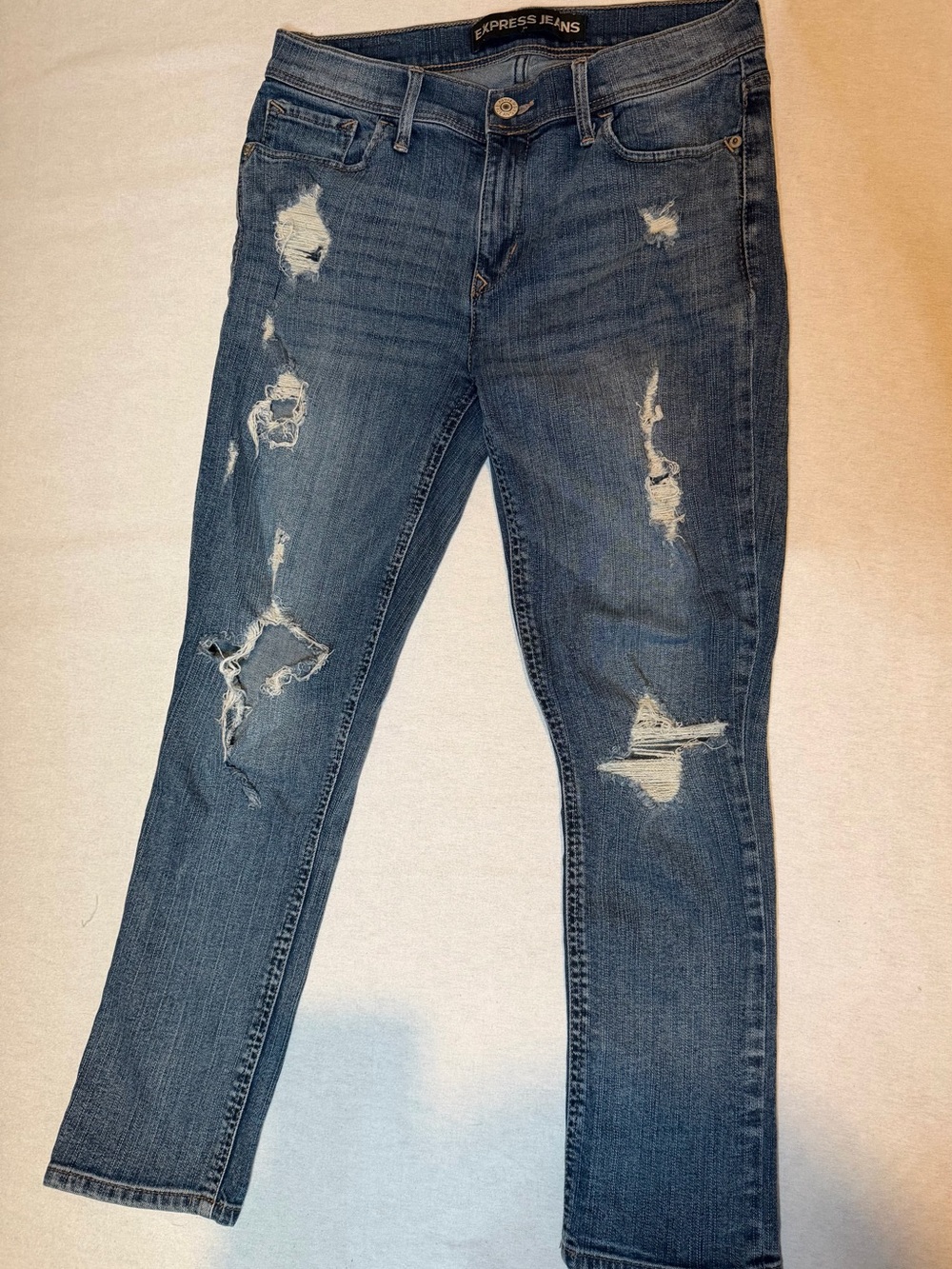Express Women’s Distressed Dark Blue Skinny Jeans